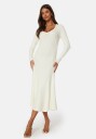 BUBBLEROOM Knitted Rouched Midi Dress Cream L