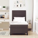  Bokfjær seng med madrass & LED mørk brun 90x200 cm stoff