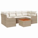  7 Deler Hage Sofa Sett med Puter Beige Poly Rattan Akasie
