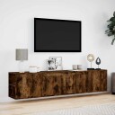  Vegghengt TV-benk med LED røkt eik 180x31x39,5 cm