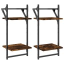  Vegghyller med 2 hyller stenger 2 stk røkt eik 30x25x65 cm 8721012045897