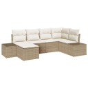  Hagesofa Set med pute 6 pcs Beige og krem. Poly rattan