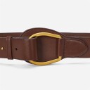 Leather Wide Embellished D-Ring Belt - Mahogany