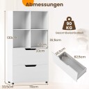 Hvit bokhylle med 4 kuber og 2 skuffer – 130 cm frittstående