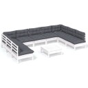 vidaXL Hagesofagruppe med puter 10 deler hvit heltre furu