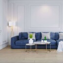 Trebent gulvlampe i hvitt og gull