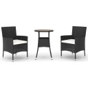 vidaXL Hagebistrosett med puter 3 deler svart polyrotting