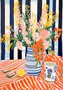 Summer Flowers Striped Vase Lemon Still Life Plakat Plakat / 100x150cm