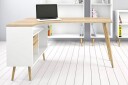Delta skrivebord 145 cm med oppbevaring skuffer + hyller   Hvit/Natur