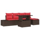vidaXL Hagesofa Set 6 stk. Brun og rød polyrotting
