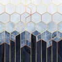 Golden Blue Hexagons Plakat / 70x70