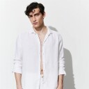 Hèst Mark Linen Shirt Long Sleeve - White Hvit S