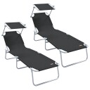 sammenleggbare solstoler 2 stk med baldakin svart 600D Oxford-stoff