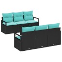 vidaXL Sofa sett med pute 7 pcs Svart og turkis polyrotting