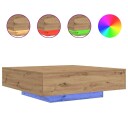  Kaffebord med LED lamper i kunstnerisk eik 100x100x31 cm