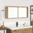  LED Speilskap Håndlaget Eik 100x12x45 cm Konstruert Tre