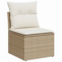  7-delt hagemøbelsett med beige puter i polyrattan og akasie