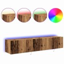  TV Veggskap med LED belysning 2 stk Gamle treverk 80x35x31 cm