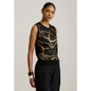 Lauren Ralph Lauren Belting Print Sleeveless Sweater   Black   S