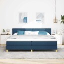  Box Spring Seng med Madrass & LED Blå 200x200 cm Stoff