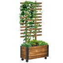 Karbonisert plantekasse med espalier og hjul 65x31x147 cm