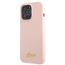 Guess Mobildeksel i Silikon til iPhone 13 Pro Max med Gullscript Lys Rosa