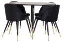 Venture Home Dipp Spisegruppe 115 cm Rund med 4 Velvet Stoler Sort/Guld