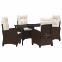  5 Delt Hage Spisesett med Puter Brun Poly Rattan