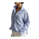 Polo Ralph Lauren Wide Cropped Gingham Linen Shirt   Blue   XL