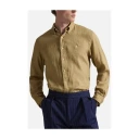 Polo Ralph Lauren Slim Fit Linen Shirt   Brown   XL