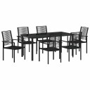  7 Delt Hage Spisebord Svart PVC Rattan