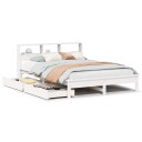  Seng med bokhylle uten madrass hvit 140x190 cm heltre furu 8721158409973
