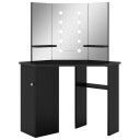 vidaXL Hjørnemontert sminkebord med LED svart 111x54x141,5 cm
