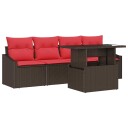 vidaXL Hagesofa Set 5 stk. 4-Antall seter Brun og rød Poly rattan