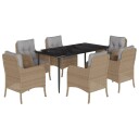  Hagespisegruppe med puter 7 deler polyrotting beige