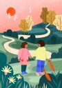 Friends Walking Winding Path Plakat / 50x70