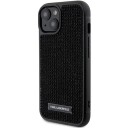Karl Lagerfeld Iphone 15 Mobildeksel med Rhinestone-Logo Metallplate Svart