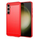 Samsung Galaxy S24+ Børstet TPU Deksel Karbonfiber Rød