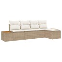  5-delt hagesofa-sett med puter beige polyrotting akasietre