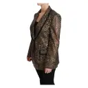 Dolce & Gabbana Gold Black Lace Blazer Coat Floral Jacket Gul M
