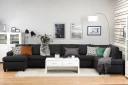 Crazy 6 seters Høyrevendt U formet XX Large Sofa med Divan og Sjeselong i Stoff   Antrasitt