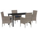 vidaXL Bord  og stolsett med pute 5 pcs Grå PE Rattan