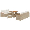  10-delt hagesofa-sett med puter i beige poly-rotting og akasia