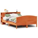 Seng med bokhylle uten madrass voksbrun 160x200 cm heltre furu 8721158618481