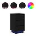  Nattbord med LED lys svart 38x34x65 cm