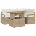  5-delt hagesofa-sett med puter i beige laget av poly rattan og akacia
