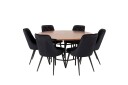 Venture Home Copenhagen Spisegruppe 140 cm Rund med 6 Velvet Stoler Sort