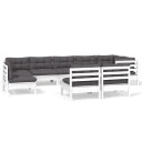 vidaXL Hagesofagruppe med puter 9 deler hvit heltre furu