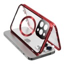 iPhone 15 Pro Max-deksel i dobbeltsidig HD-hærdet glass, kompatibelt med MagSafe rød