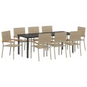 9-delt Hage Spisestue Sett Beige Poly Rattan